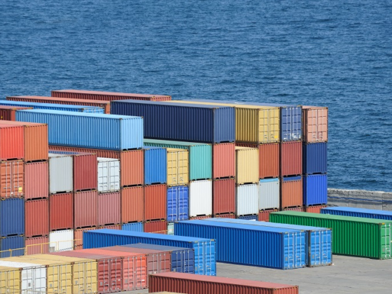 Containers stacked on a dock