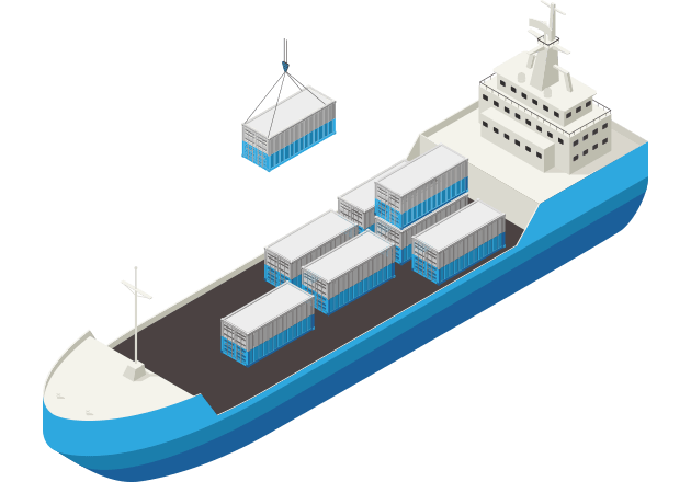 Isometric drawing of a cargo ship